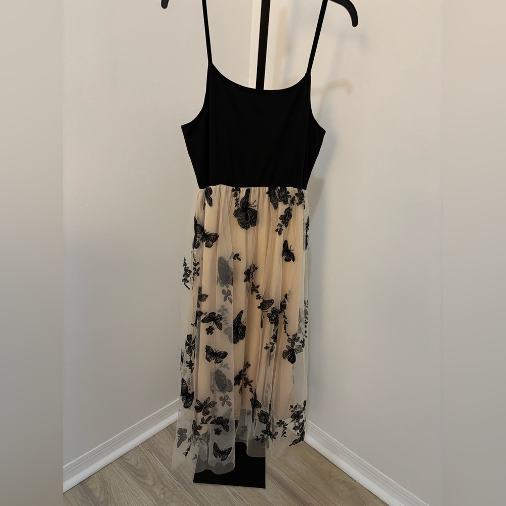 Elegant Black and Cream Butterfly Dress